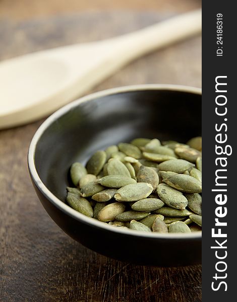 Close up of roasted pumpkin kernels