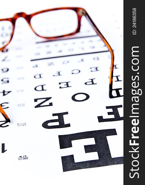 Optometry concept, close up at eye chart