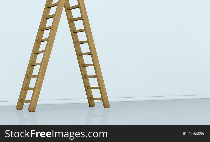 View of a wall with one ladder on the left. the top end of the ladder is not visible. the right part of the wall is empty for custom text or images(3d render). View of a wall with one ladder on the left. the top end of the ladder is not visible. the right part of the wall is empty for custom text or images(3d render)