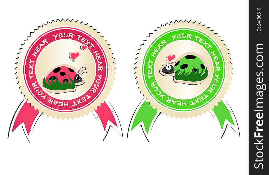 Vector Set Of Stickers With Ladybirds In Love.