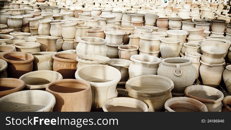 Variety of pottery products in middle east style