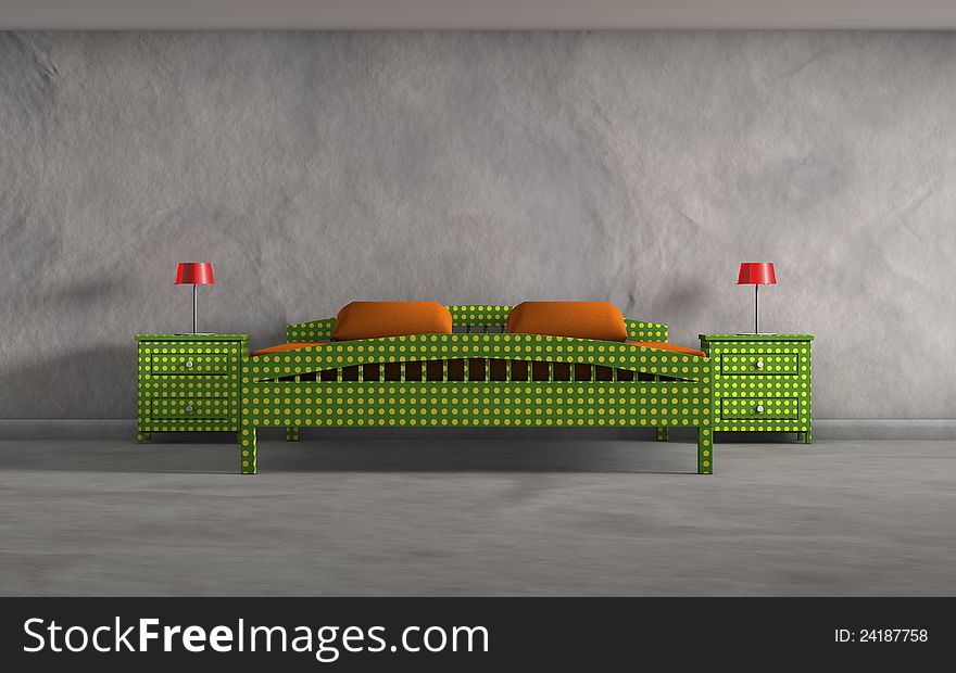 Different bedroom with lamps 3d image