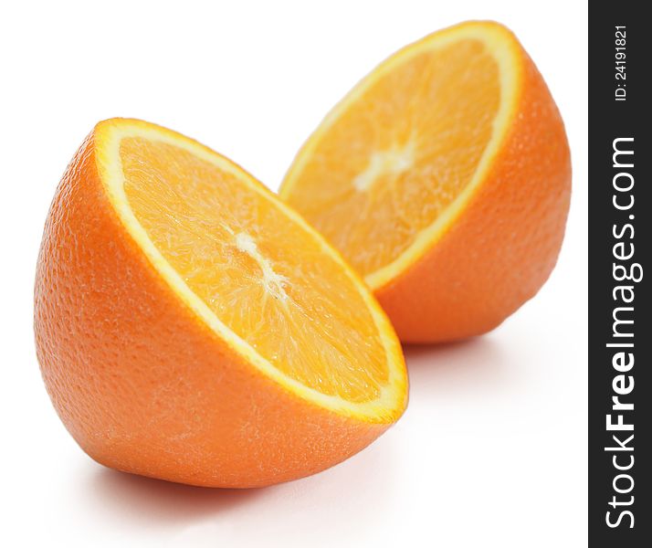 Fresh oranges on an  background