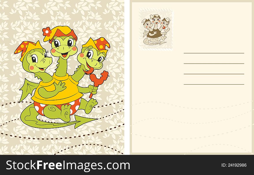 Vintage Card With Funny Baby-dragon