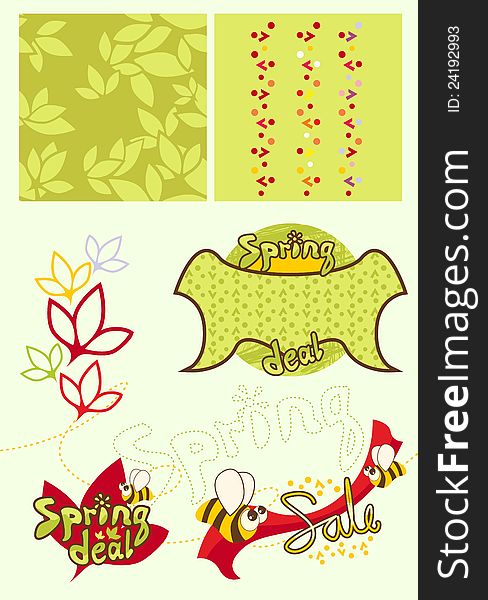 Vintage spring set of design elements. Vintage spring set of design elements