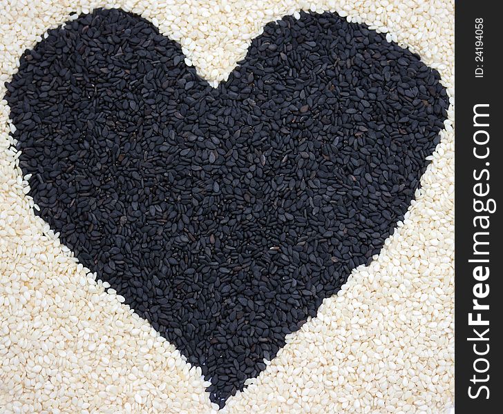 The heart of the black and white sesame seeds. The heart of the black and white sesame seeds