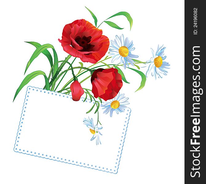 Colorful flower bouquet with greeting card and place for text