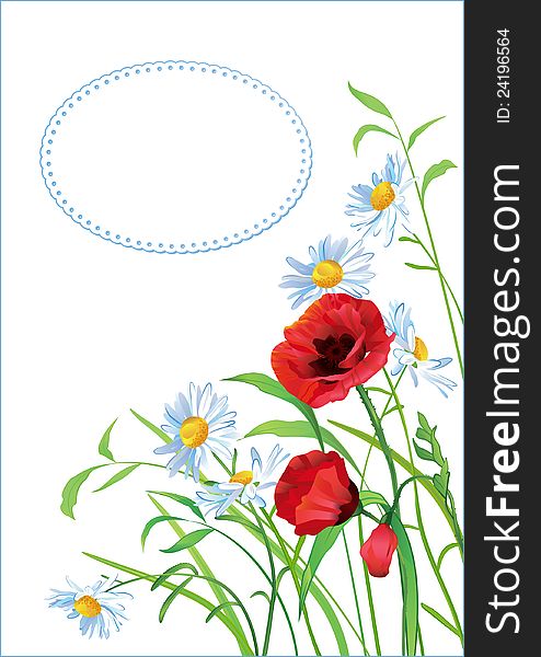 Greeting card with colorful flowers and place for text