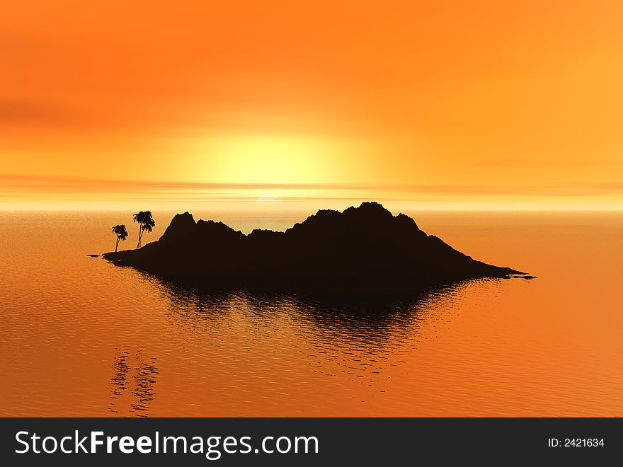 3D render of palm trees and sunset