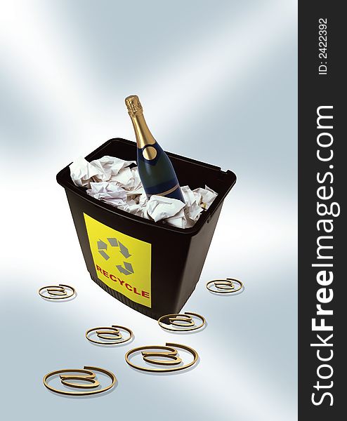 Champagne bottle in bin with @ in back ground
. Champagne bottle in bin with @ in back ground