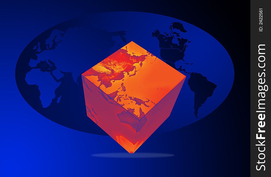 Illustration of a globe cube in blue back ground. Illustration of a globe cube in blue back ground