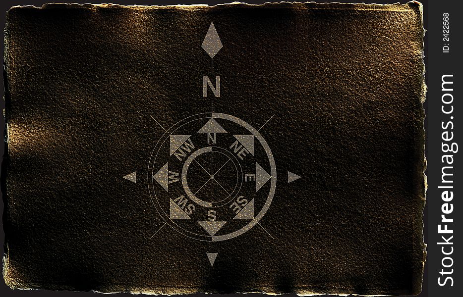 Antique parchment like paper Compass on a dark background with torn edges and shadow. Antique parchment like paper Compass on a dark background with torn edges and shadow