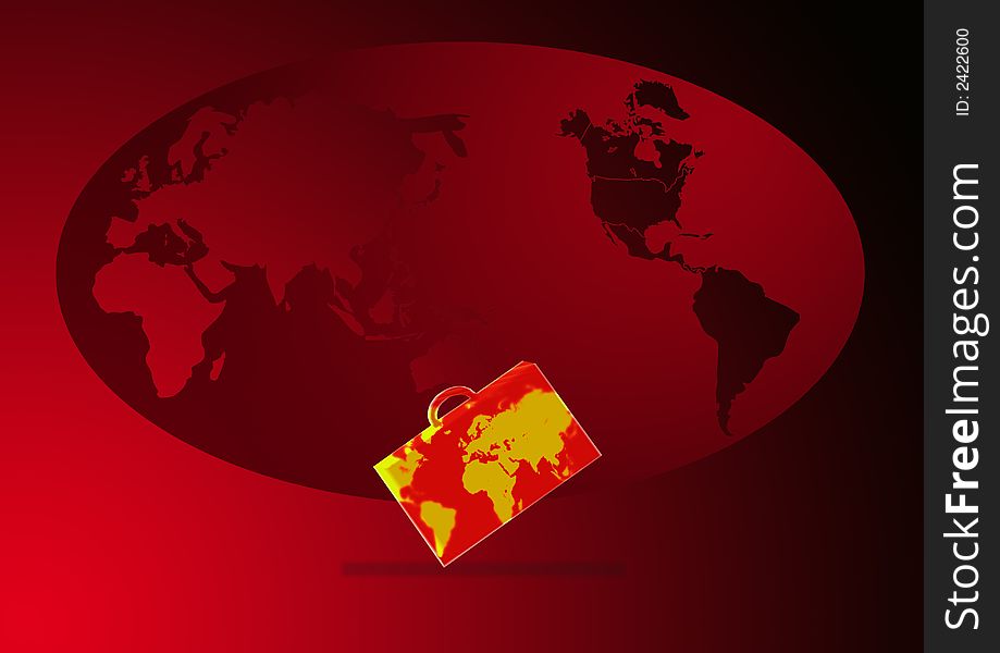 Illustration of a globe as business bag in red