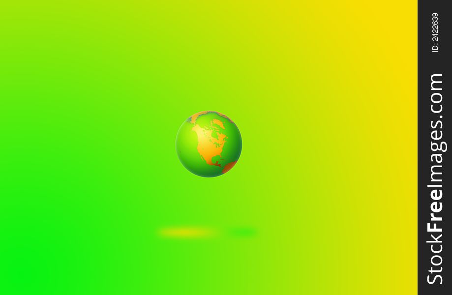 World Map With Water Reflection in yellow and green. World Map With Water Reflection in yellow and green