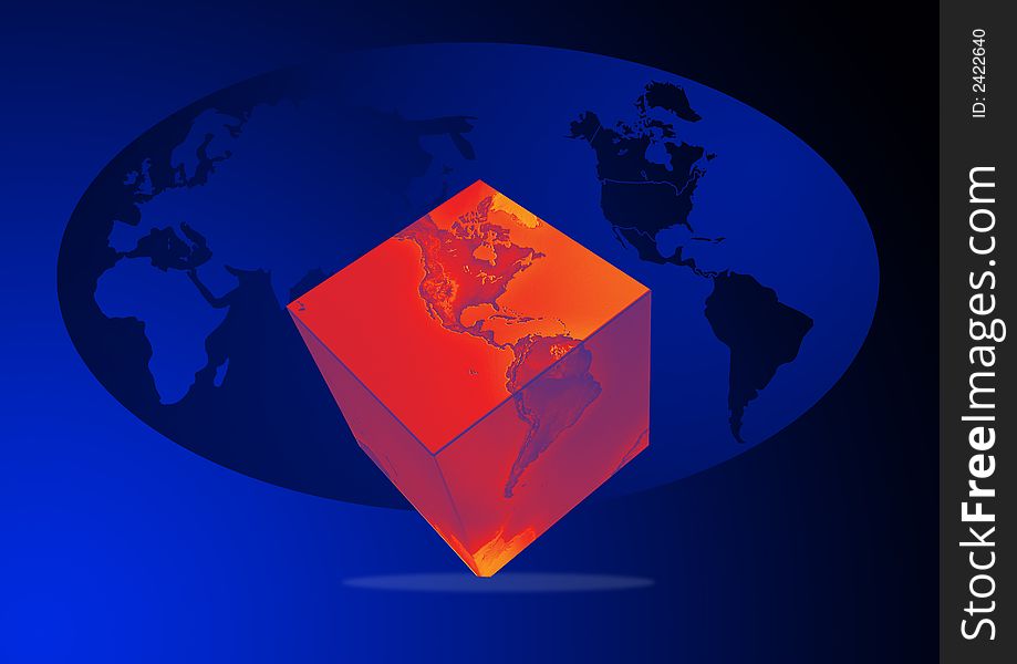 Illustration of a globe cube in blue back ground. Illustration of a globe cube in blue back ground