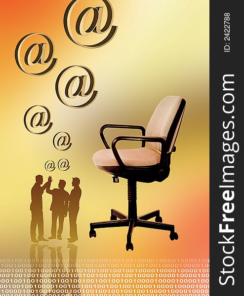 Business people standing in front of office chair,  â€œ@â€ and. Business people standing in front of office chair,  â€œ@â€ and