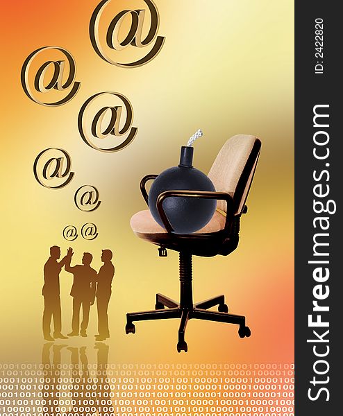 Business people standing in front of office chair. Business people standing in front of office chair