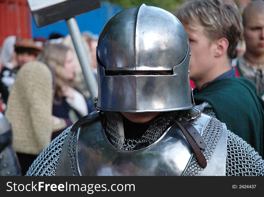 Middle age knight - portrait with helmet and shoulders. Middle age knight - portrait with helmet and shoulders