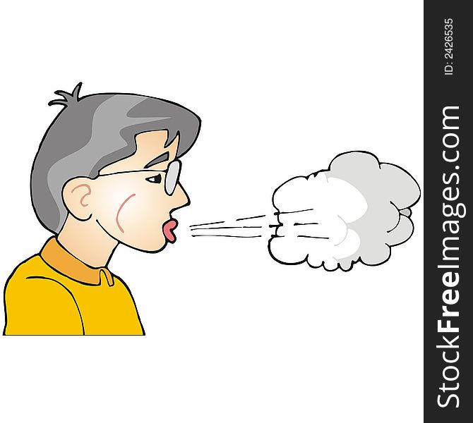 Art illustration: a boy blowing powder or air. Art illustration: a boy blowing powder or air
