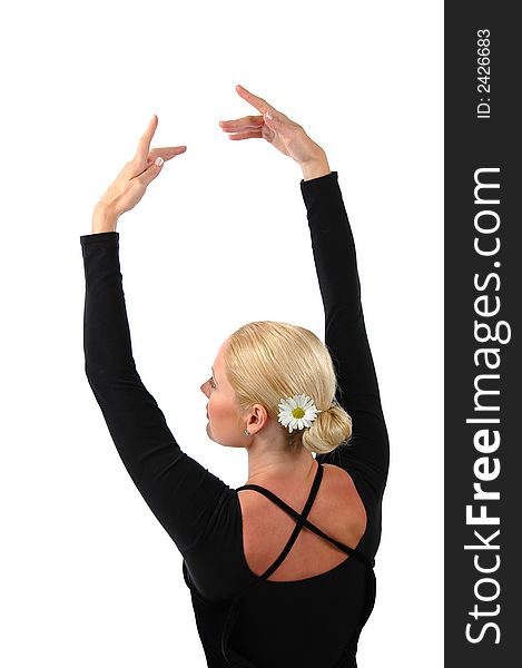 Ballerina showing hands on a white background
