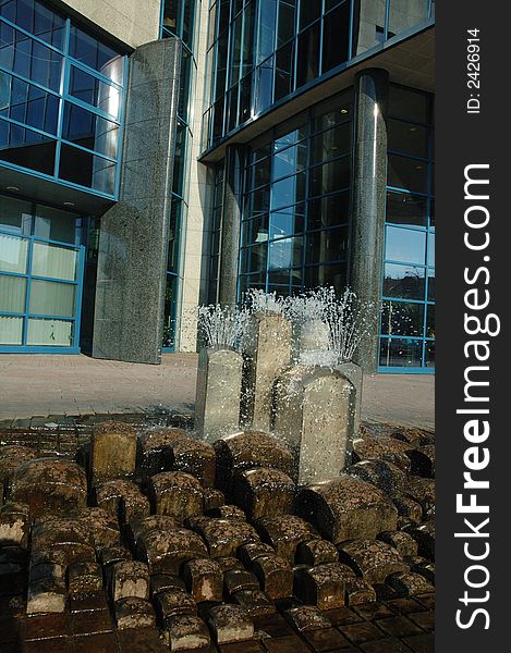 Fountain in front of business building