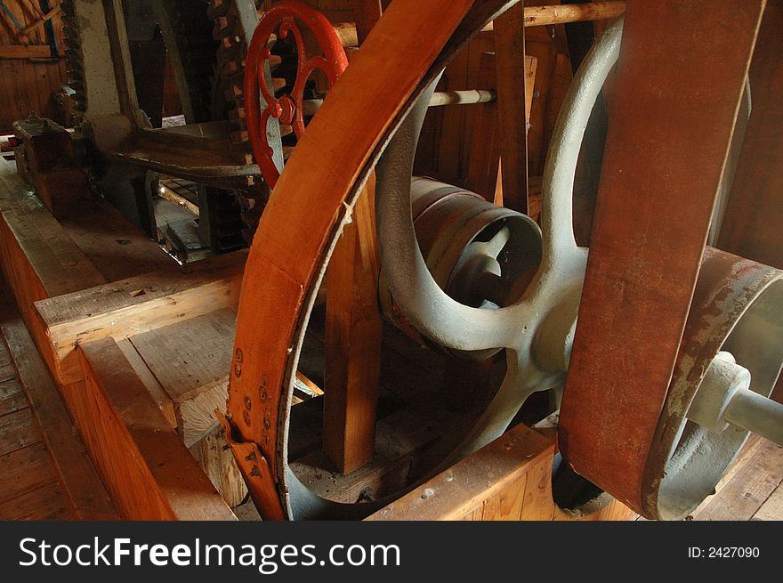 Transmission belts and wheels in old watermill in SLovakia