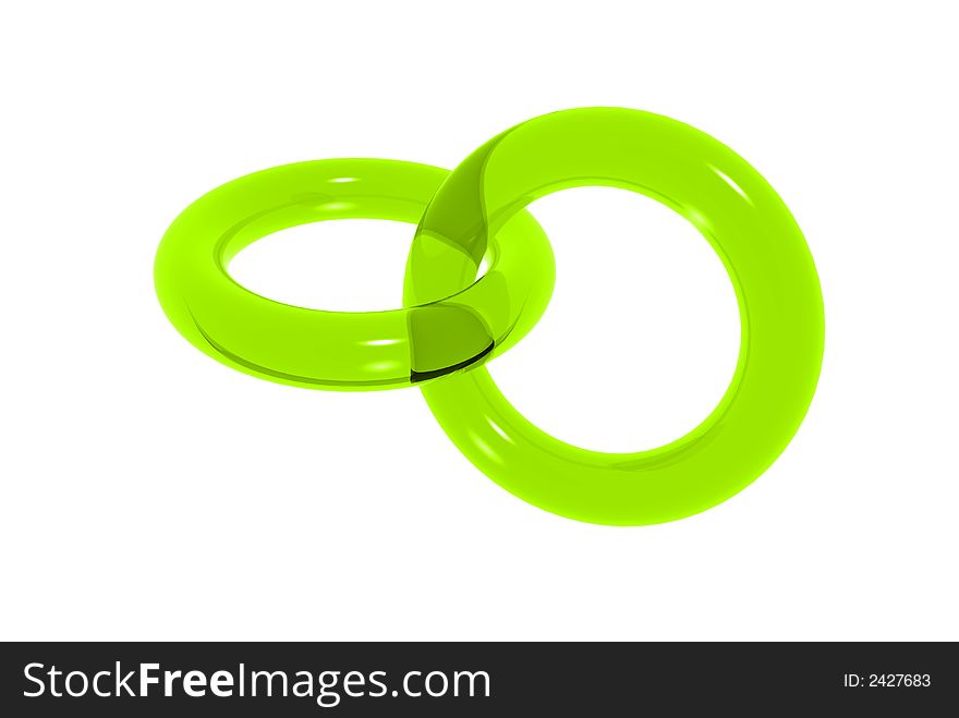 3d green glass rings on a white background