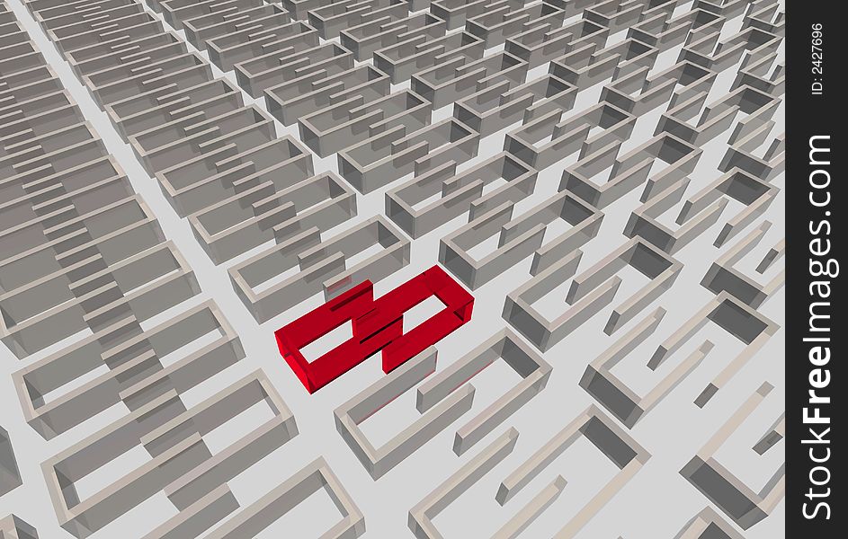3d abstract walls with one in red
