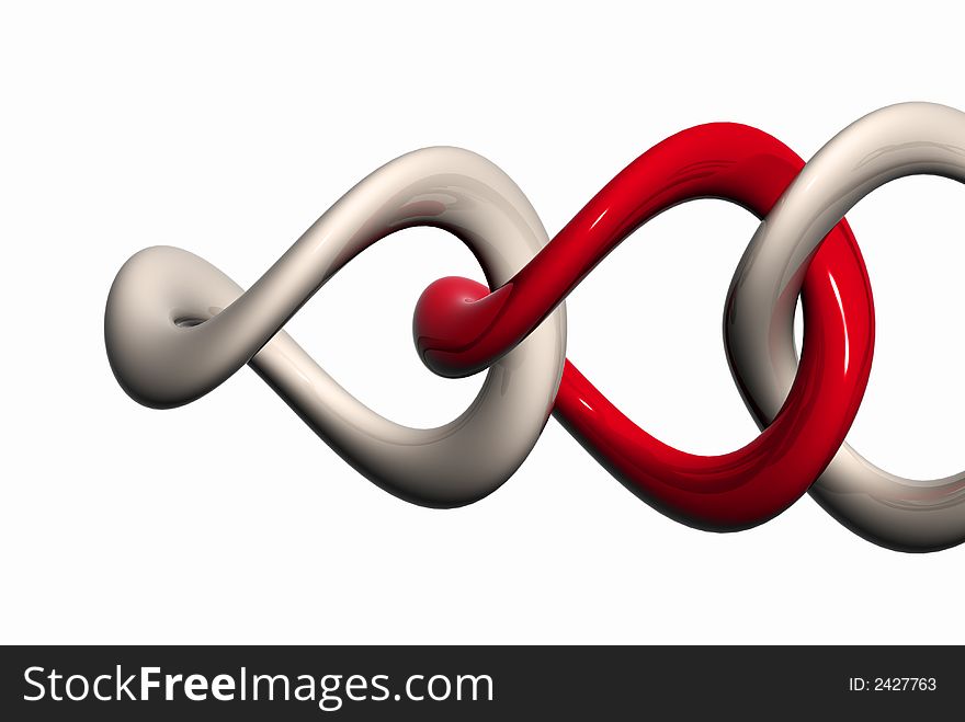 3d white chain with one ring red. 3d white chain with one ring red