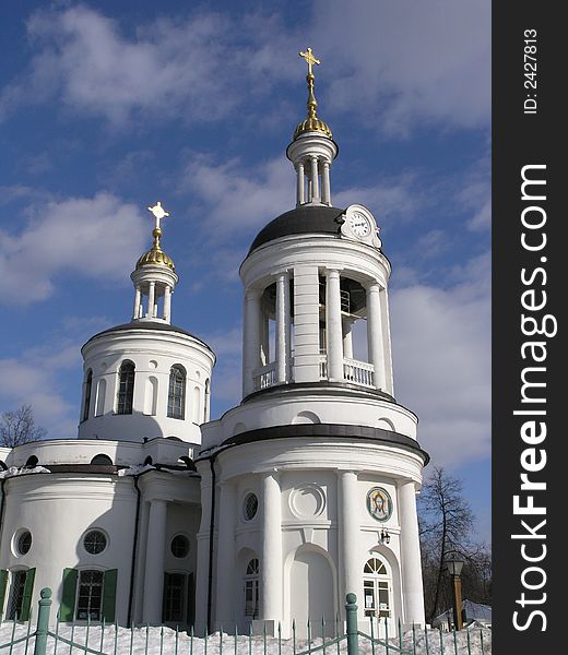 Church, religion, winter, frost, spring, clouds. Church, religion, winter, frost, spring, clouds