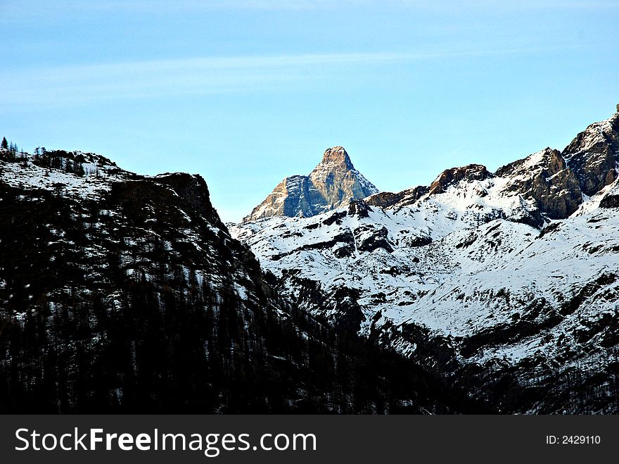 A view of Monte Cervino from Ayas Valley. A view of Monte Cervino from Ayas Valley