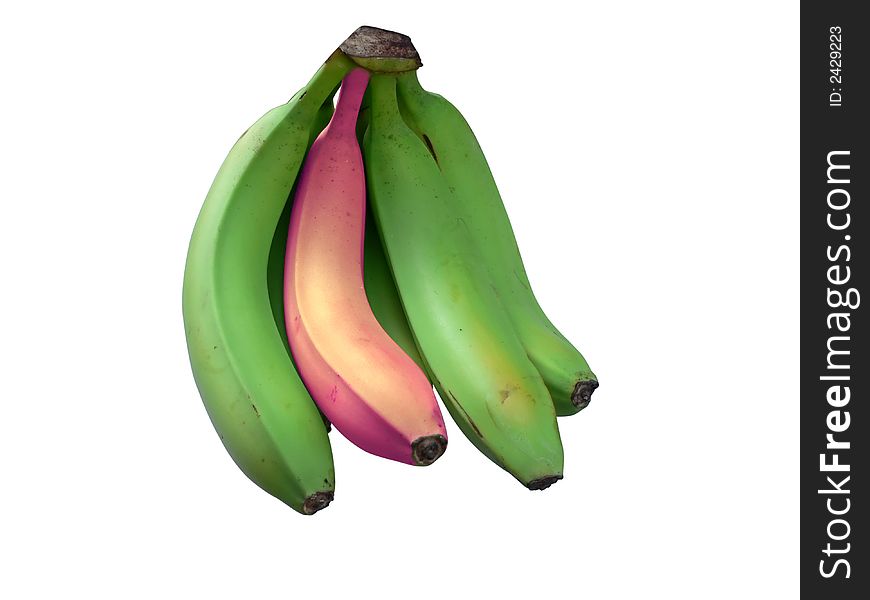 A unique banana in a bunch isolated over white background with a clipping path. A unique banana in a bunch isolated over white background with a clipping path