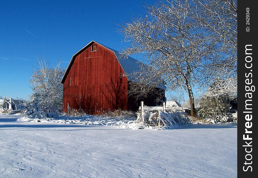 Snowy Red Barn