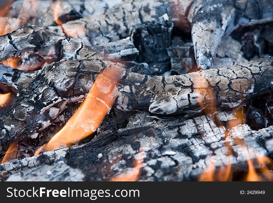 Charcoal of a fire with burning fire. Charcoal of a fire with burning fire