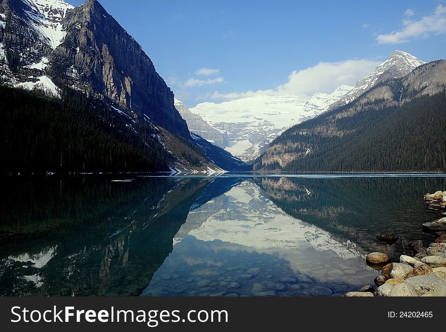 Early morning. Visiting of lake Louise. Banff National park. Canadian Rockies. Early morning. Visiting of lake Louise. Banff National park. Canadian Rockies.