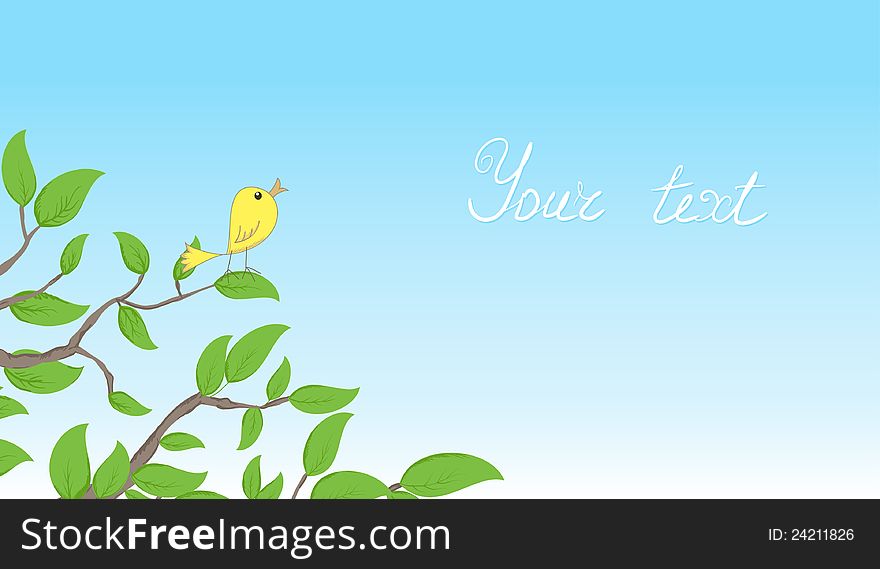 Background with a bird on a tree, vector illustration
