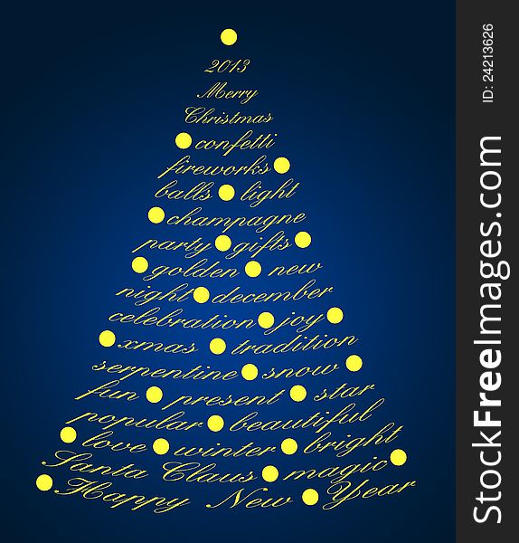 Christmas tree of the words on a green background. Christmas tree of the words on a green background