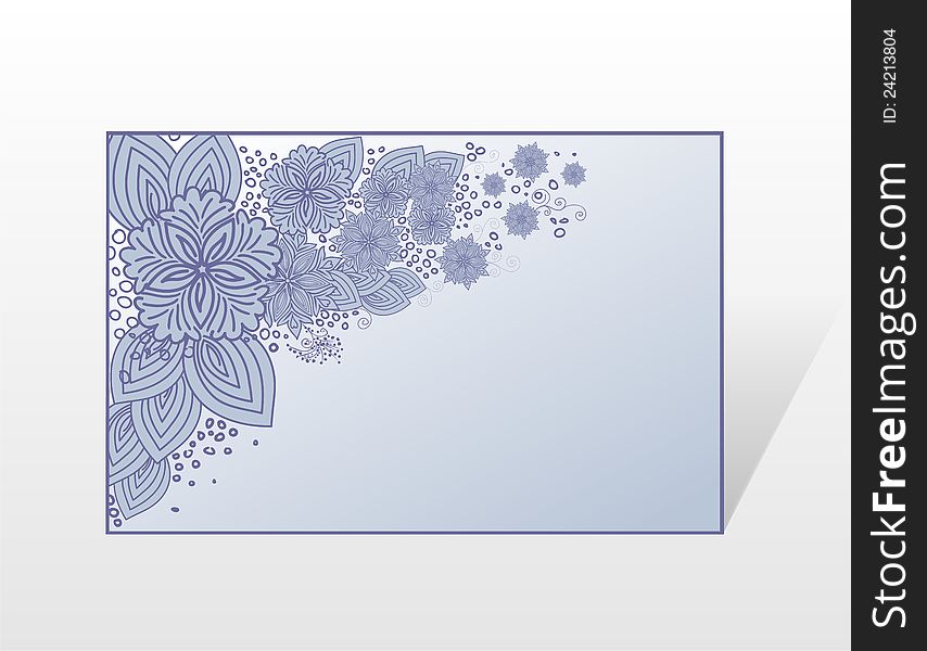 White card painted with gray flowers. White card painted with gray flowers