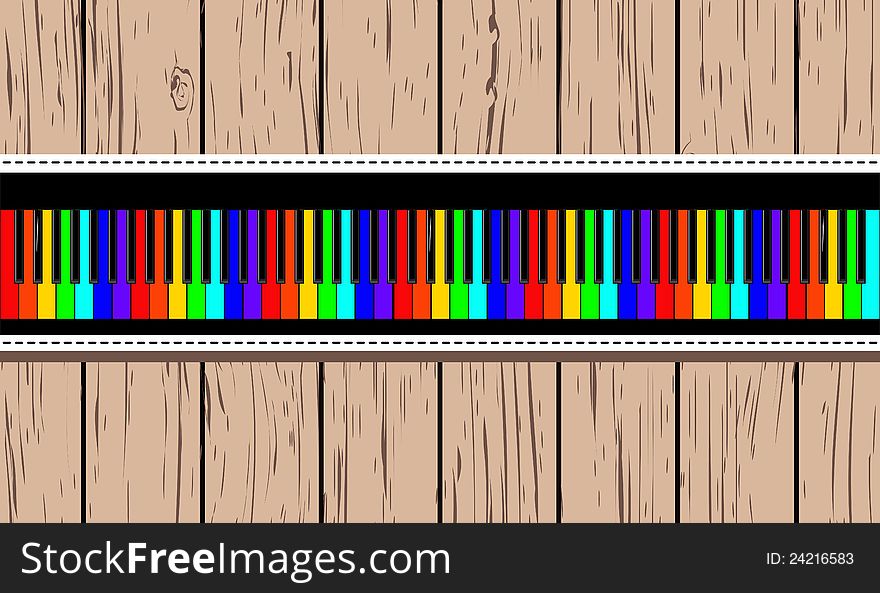 Wooden card with rainbow piano.