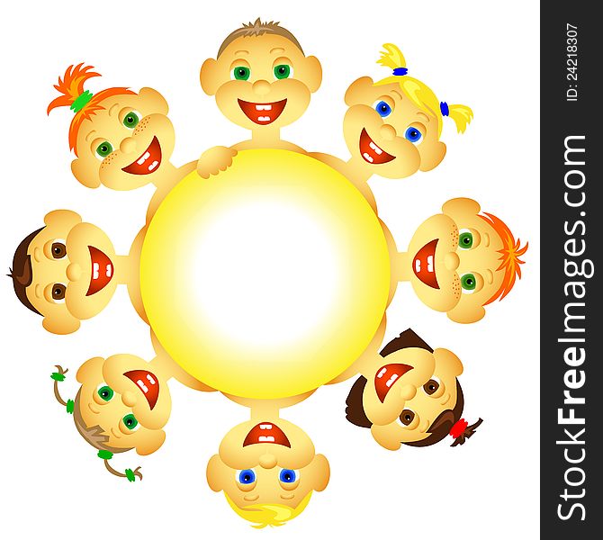 Funny, laughing children. Solar circle.
