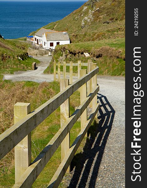 The path down to Tintagel beach and castle in Cornwall. The path down to Tintagel beach and castle in Cornwall