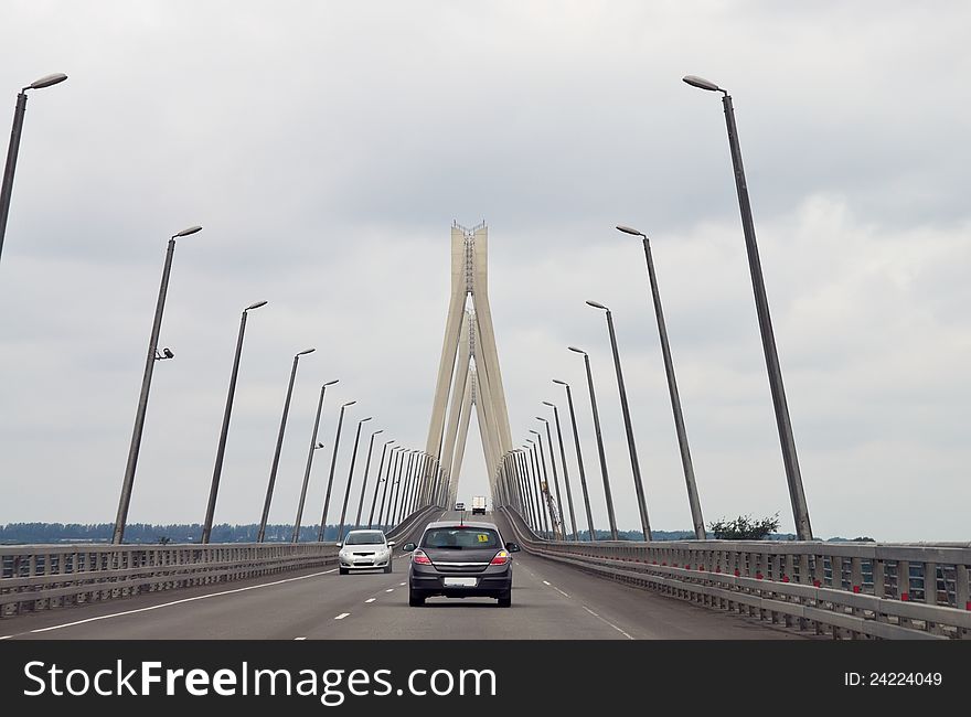 The bridge across the Oka River near Murom in Russia