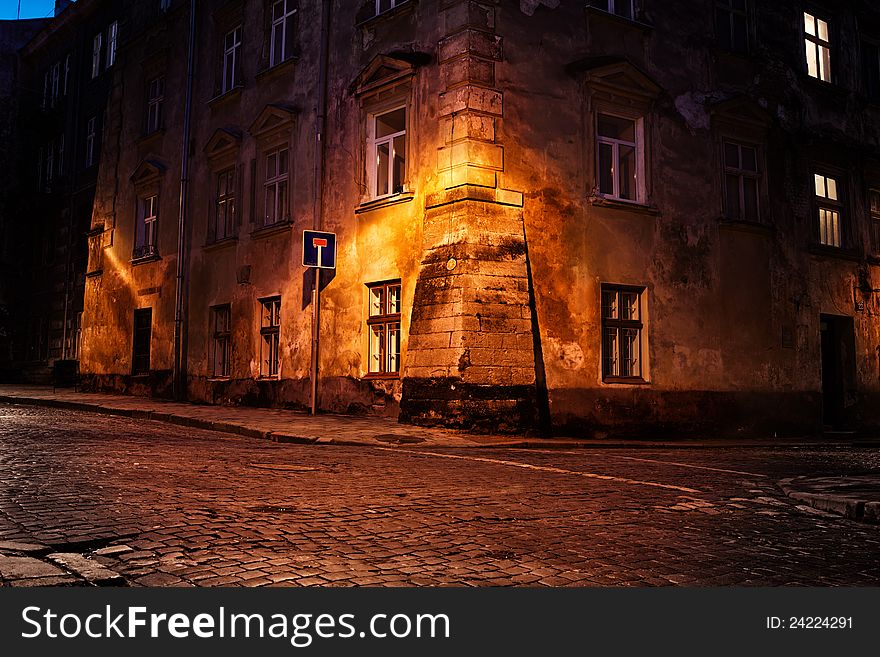 Old European town at night