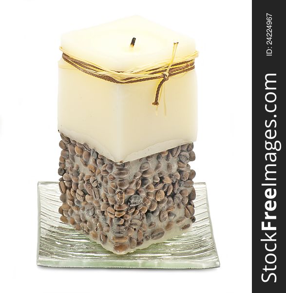 Romantic candle with coffee  on white background