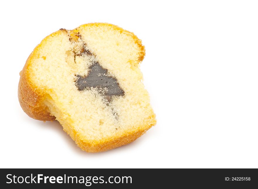 Cookie with chocolate on white background