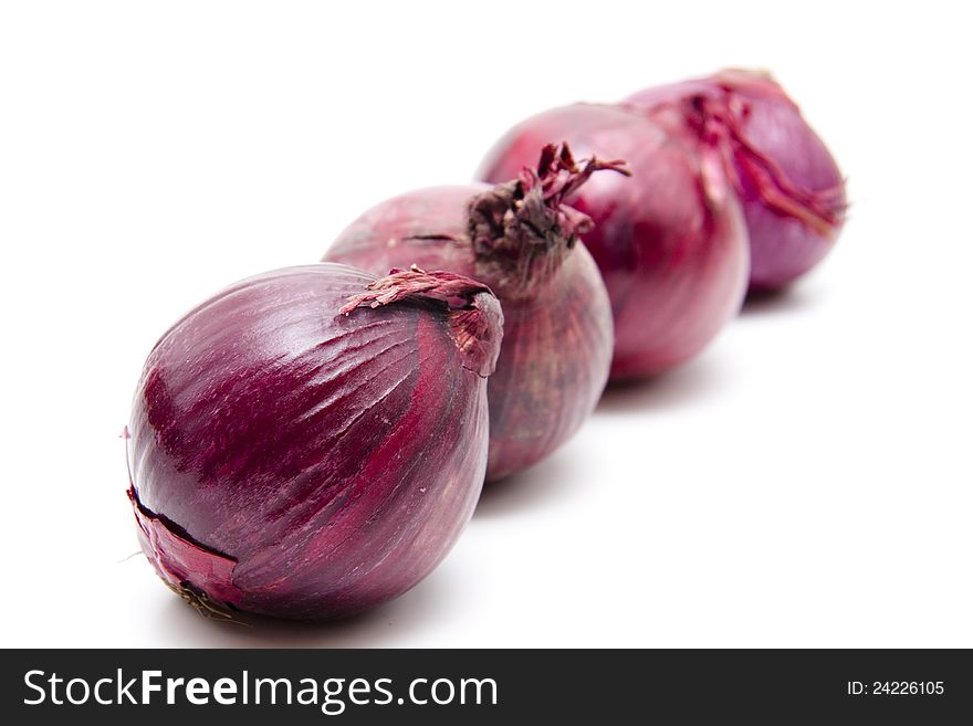 Red onions and on white background