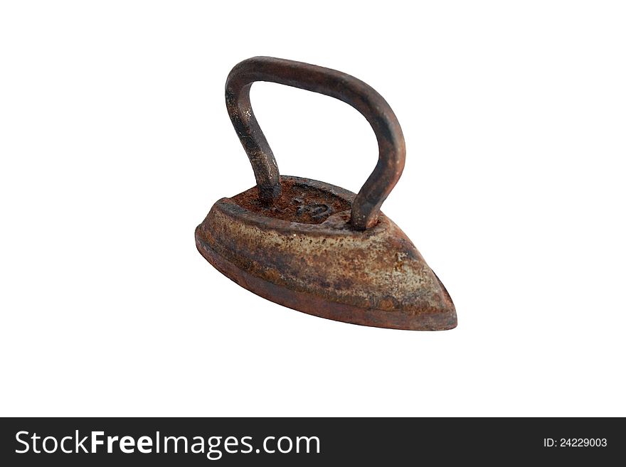 Ancient pig-iron iron on a white background. Ancient pig-iron iron on a white background
