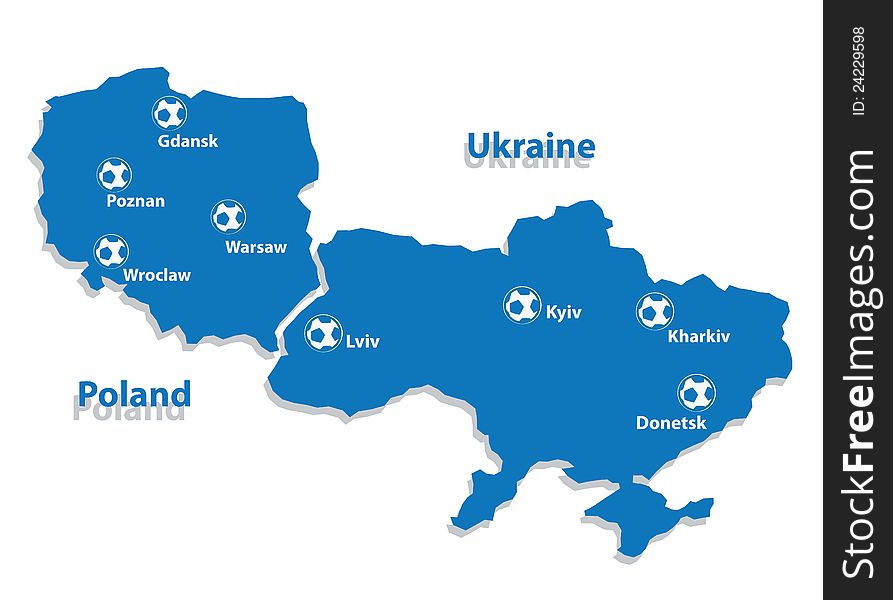 Poland and Ukraine map. Separate layers