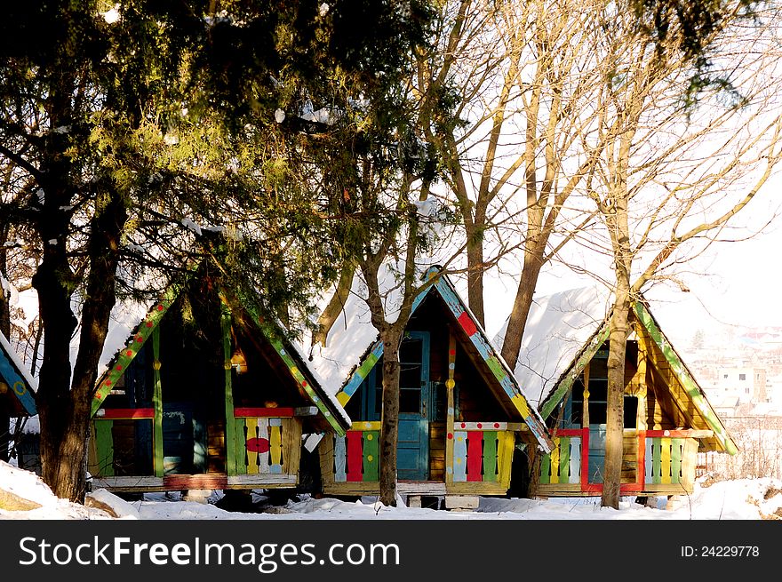 Small children houses in the forest. Small children houses in the forest