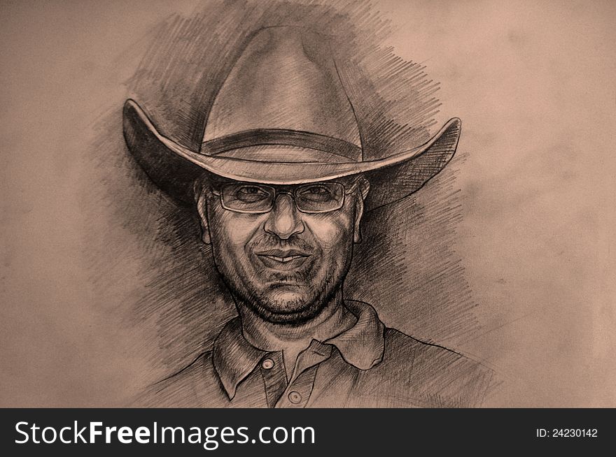 Portrait of a man wearing a western hat. Portrait of a man wearing a western hat